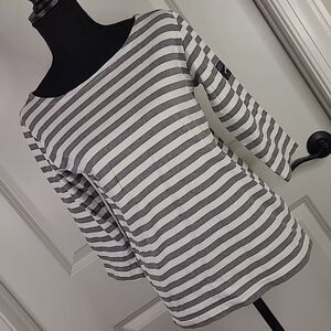 Nantucket Whaler sz S boatneck top, Gray & white top, 3/4 length sleeves
